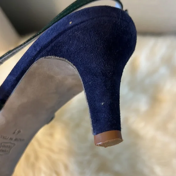 Italian | Enrico Antinori | Blue Green Velvet Leather Kitten Heel - Picture 4 of 11